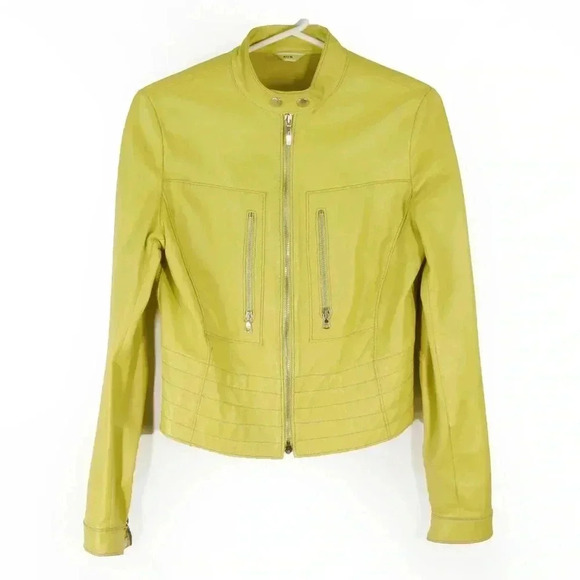 Cesare Paciotti 4US Lime Green Leather Moto Jacket - Picture 1 of 4